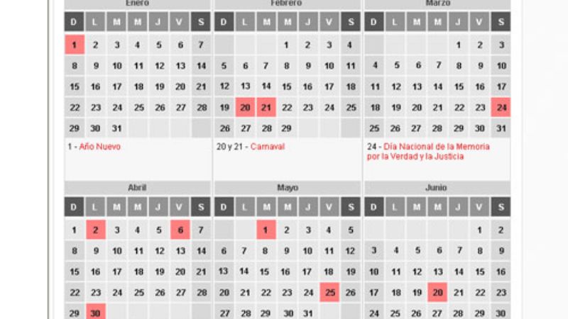 Estos son los feriados 2012 de la Argentina