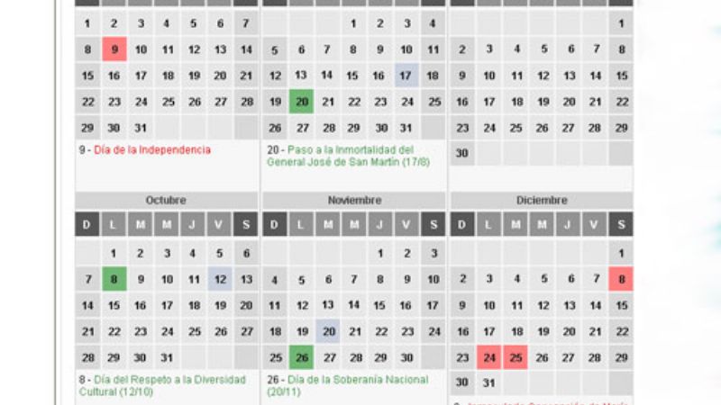 Estos son los feriados 2012 de la Argentina