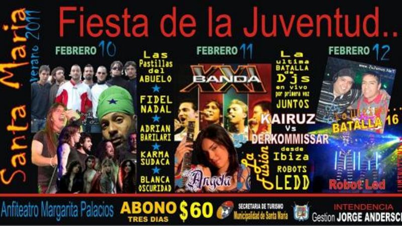 Fidel Nadal, Karma Sudaca, Banda XXI, Djs Kairuz, todos en Santa María