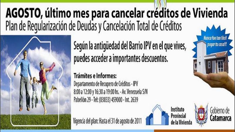Agosto: Último mes para cancelar créditos de vivienda IPV
