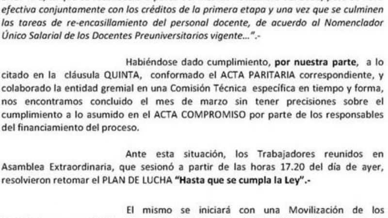 La solución nunca llegó y la ENET vuelve a marchar