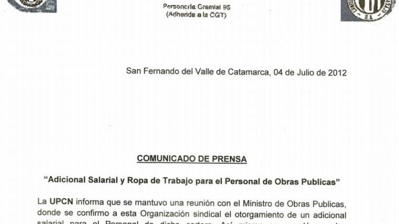 Trabajadores de Obras Públicas lograron adicional