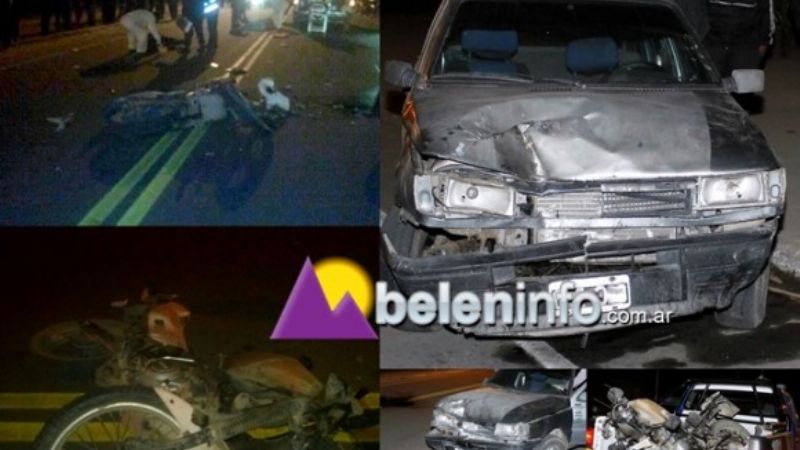 Grave accidente entre un auto y una moto en Belén