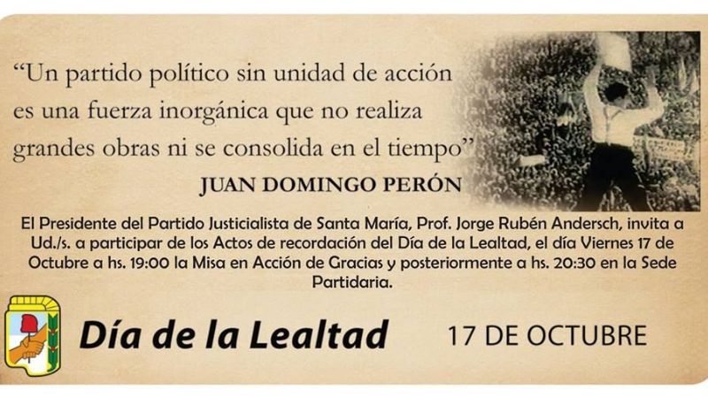 El peronismo santamariano se suma a los festejos por el Día de la Lealtad