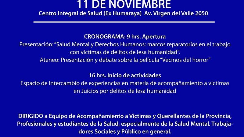 Mañana, la “1ra. Jornada de Salud Mental y Derechos Humanos”