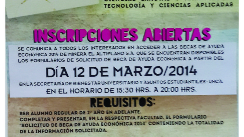 Inscripción becas de ayuda económica de minera del Altiplano SA