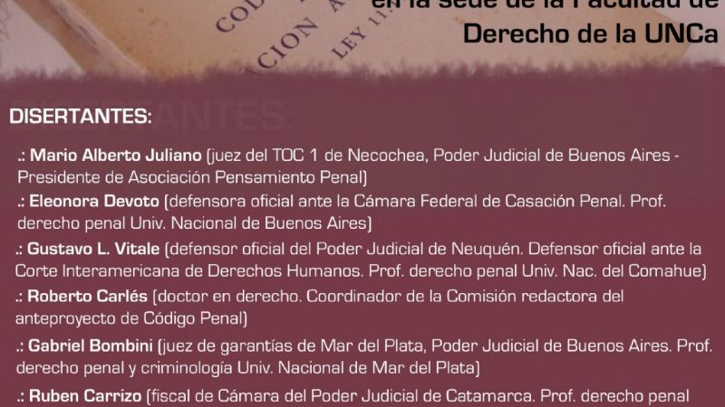Inscripciones para la Jornada sobre el anteproyecto de Reforma del Código Penal