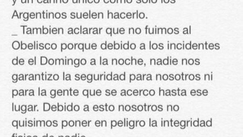 La Selección no fue al Obelisco porque "no estaba garantizada la seguridad"