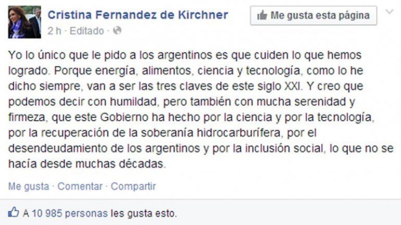 "Les pido a los argentinos que cuiden lo que hemos logrado"
