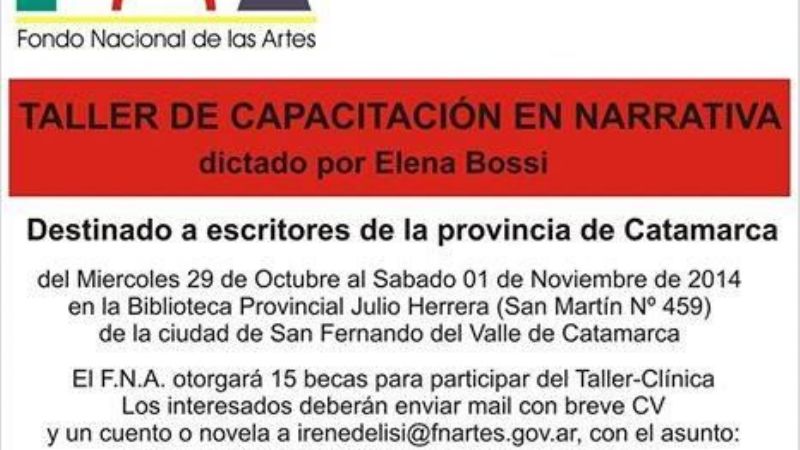 Elena Bossi dictará un taller de narrativa en Catamarca
