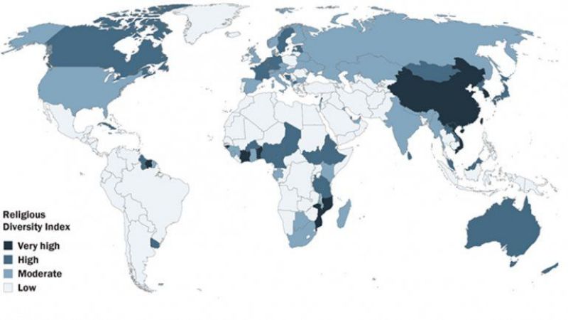 Mapa del día: los niveles de diversidad religiosa en cada país