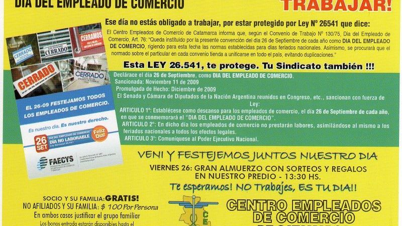 Hoy lunes 29 se festeja el “Día del Empleado de Comercio”