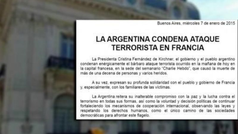Argentina manifestó su condena al ataque terrorista en Francia