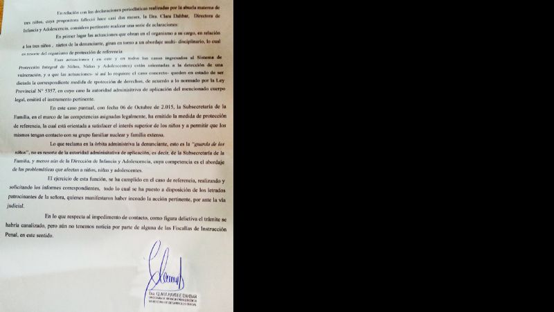 Aclaración de la Dirección de Infancia y Adolescencia