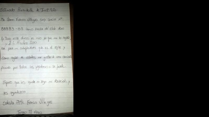 Niño de 11 años donó sus ahorros para que Instituto pague a sus juagdores