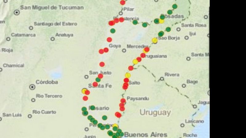 Un mapa interactivo muestra la altura de los ríos en tiempo real