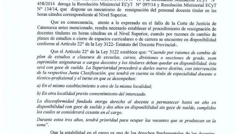 Reasignación de docentes titulares de horas cátedras de Nivel Superior