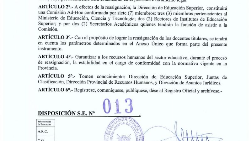 Reasignación de docentes titulares de horas cátedras de Nivel Superior