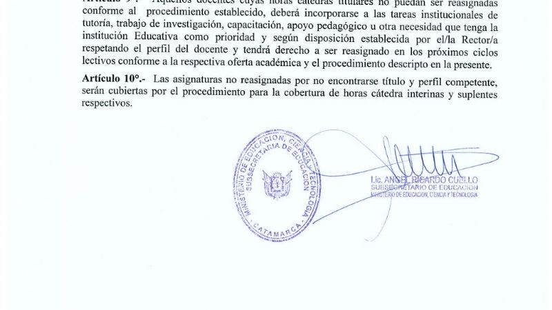 Reasignación de docentes titulares de horas cátedras de Nivel Superior