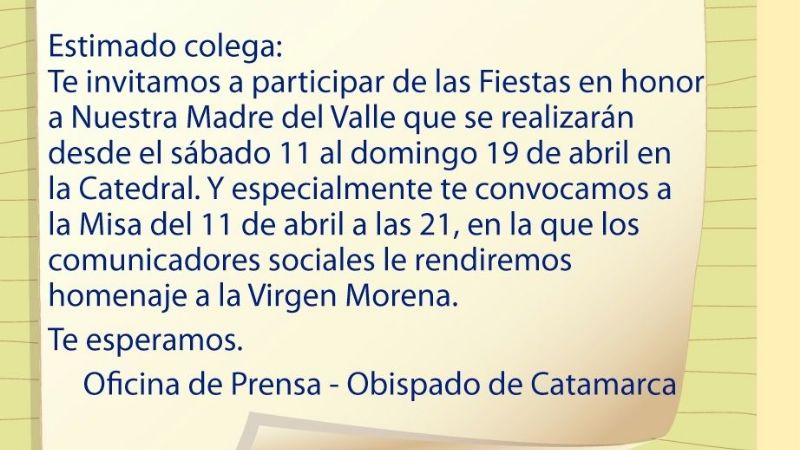 Invitación a las Festividades de la Virgen del Valle