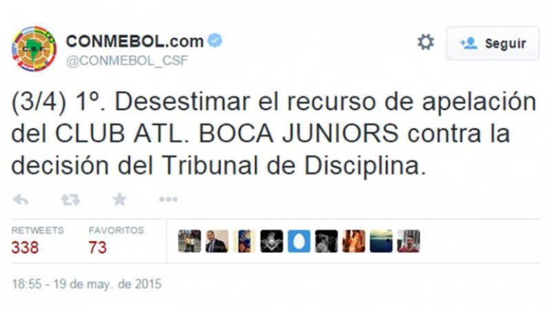 La Conmebol desestimó el recurso de apelación de Boca