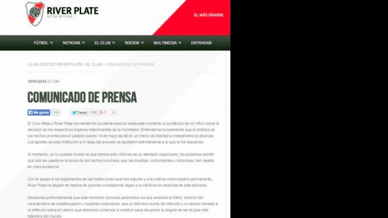 Respuesta de River: "Fuimos víctimas de un atentado organizado"