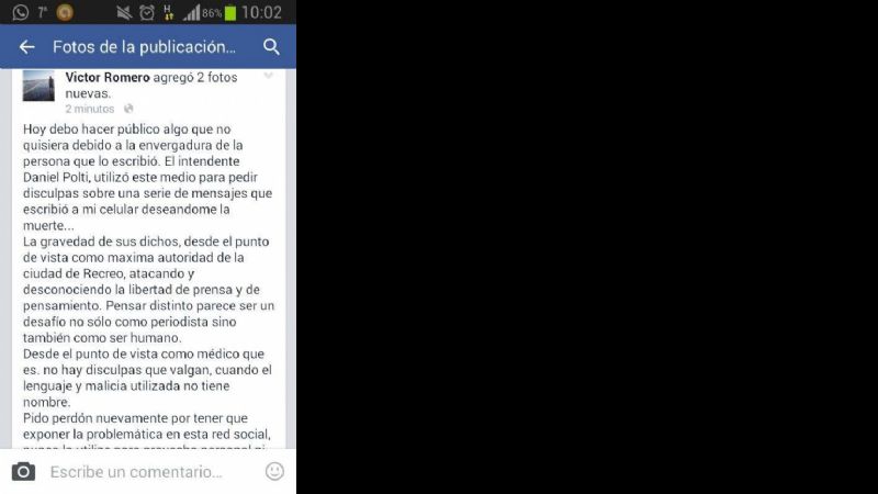 Desagradables y amenazantes mensajes de Polti a periodista de Recreo