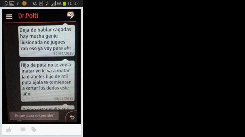 Desagradables y amenazantes mensajes de Polti a periodista de Recreo