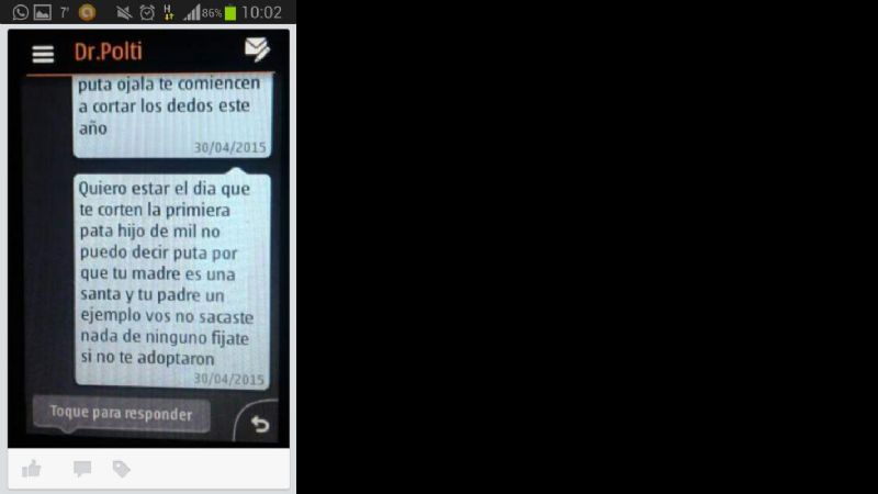 Desagradables y amenazantes mensajes de Polti a periodista de Recreo