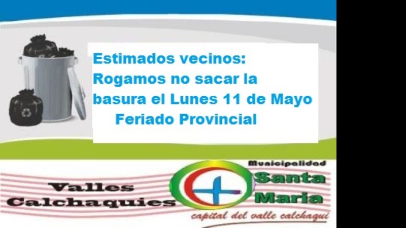 Este lunes, sin recolección de residuos en Santa María