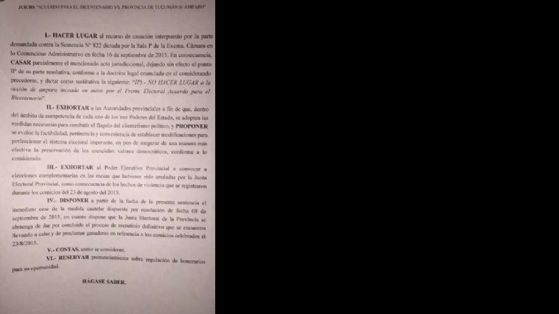 La Corte Suprema de Tucumán determinó que las elecciones fueron válidas