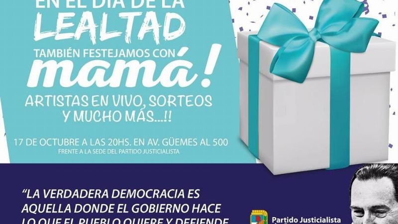 El PJ agasajará a las madres en el “Día de la Lealtad”
