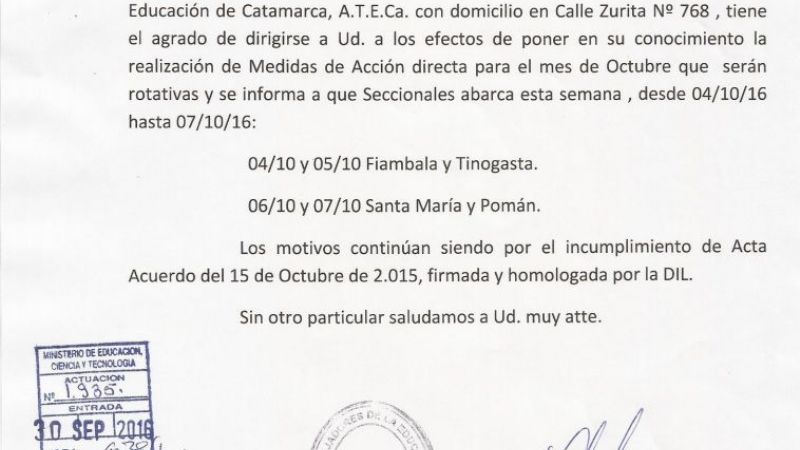 Advierten que el paro convocado por ATECa abarca a solo tres departamentos