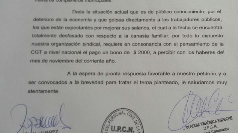 UPCN quiere bono de fin de año de $2000