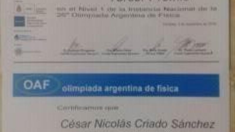 Joven catamarqueño obtuvo el tercer puesto en las Olimpiadas Nacionales de Física