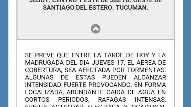 Alerta por fuertes tormentas para el Centro y Este de Catamarca