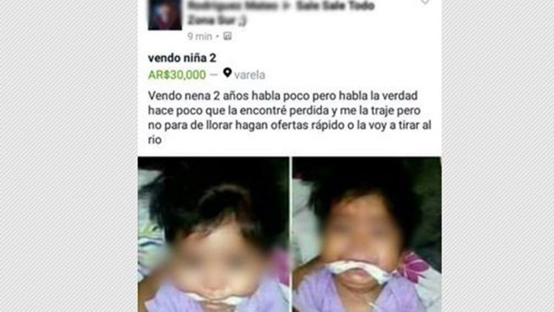 Causa indignación la venta de una nena de 2 años en Facebook