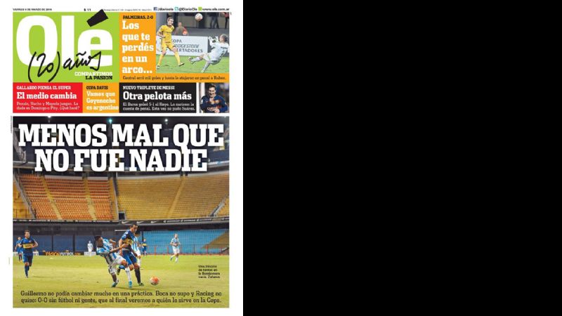 Olé nos “copió” el título del espantoso empate entre Boca y Racing
