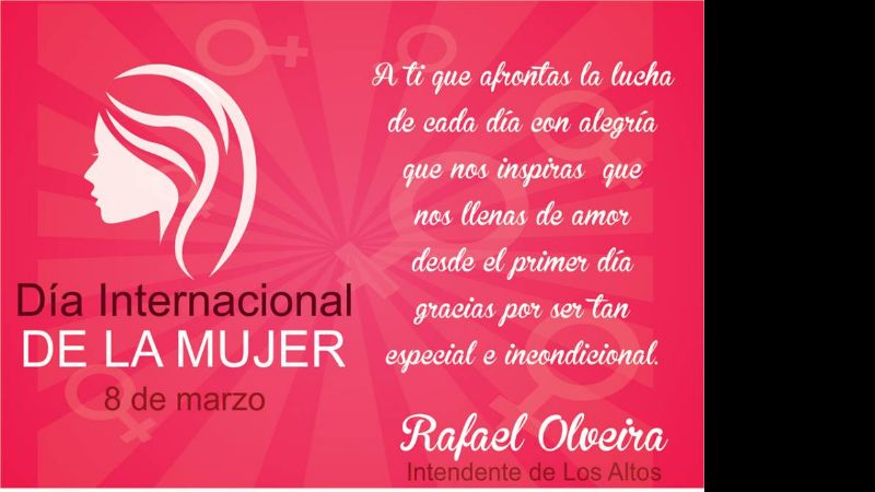 Saludos del intendente Olveira por el Día Internacional de la Mujer