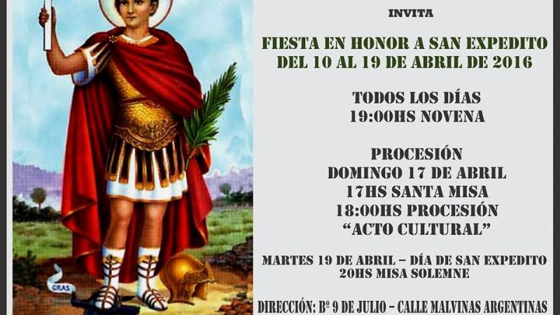 El domingo se realizará la procesión en honor a San Expedito en el barrio 9 de Julio
