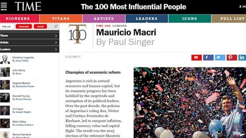 Time incluyó a Macri entre los 100 más influyentes