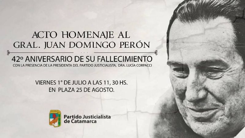 El PJ evocará mañana a Perón en el 42º Aniversario de su fallecimiento