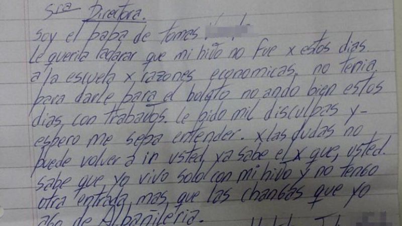 La conmovedora carta de un padre que no puede mandar a su hijo al colegio