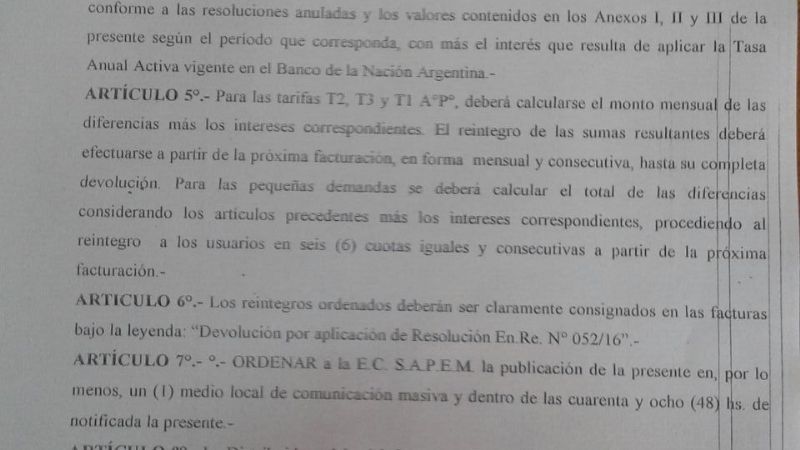 Resolución del ENRE por el fallo de la Corte