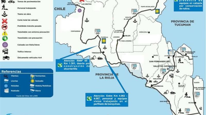 Normal transitabilidad por las rutas nacionales en Catamarca