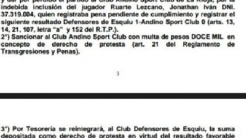A Defensores le otorgaron los puntos perdidos ante Andino y es escolta
