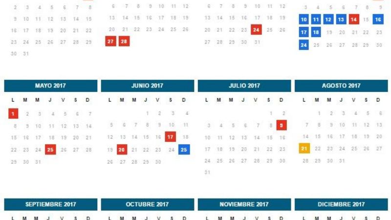 Los feriados de 2017