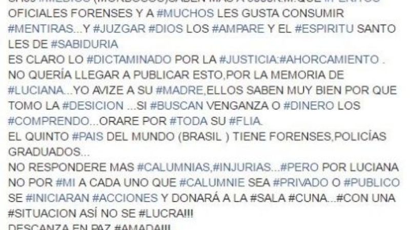 “Es claro lo dictaminado por la Justicia, ahorcamiento”