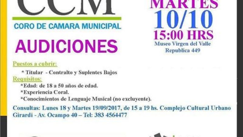 Audiciones para cubrir vacantes en el Coro de Cámara Municipal