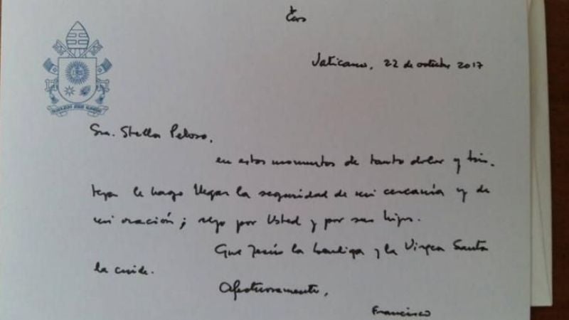 La familia Maldonado publicó la carta que Francisco envió a la madre de Santiago